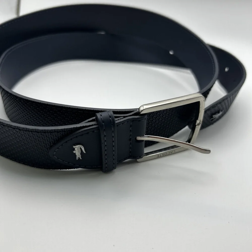 Lacoste‎ Matte Buckle Pique Embossed Leather Belt RC4005 110/44 Mens Noir